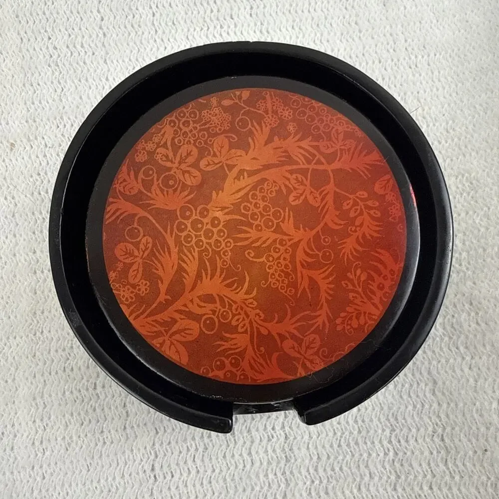 Vintage Occupied Japan Lacquerware Coasters Set 8 Black Red Holder 1945-1952